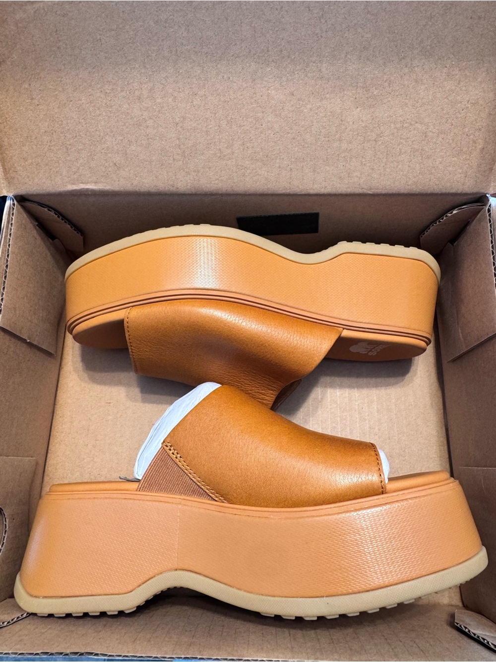 Sorel Platform Slide Sandals in Cognac